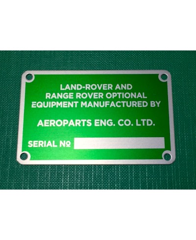 Aeroparts Winch / PTO Serial Number Plate RTC8001-PLATE