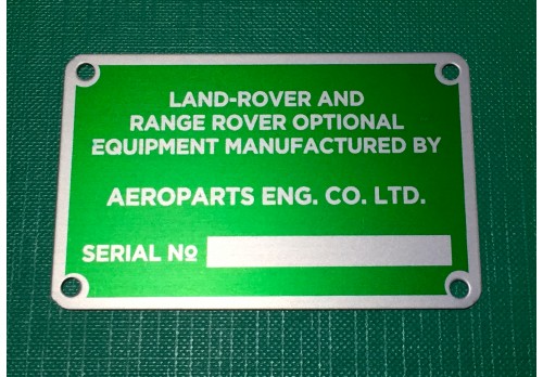 Aeroparts Winch / PTO Serial Number Plate RTC8001-PLATE